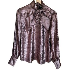 Ryegrass Rose Gold Pink Metallic Neck Bow Blouse Sz M